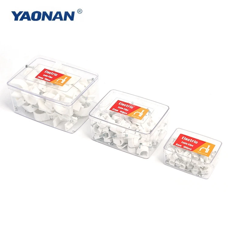 Круглый скобковый зажим для кабеля со стальным гвоздем, пластиковый электрический кабель, скобка для провода