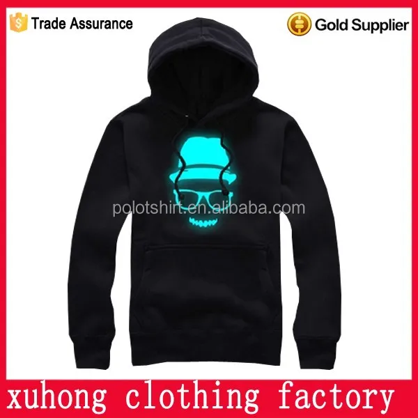 China white and blue lighting led EL flashing light hoodie with 2AA battery inverter