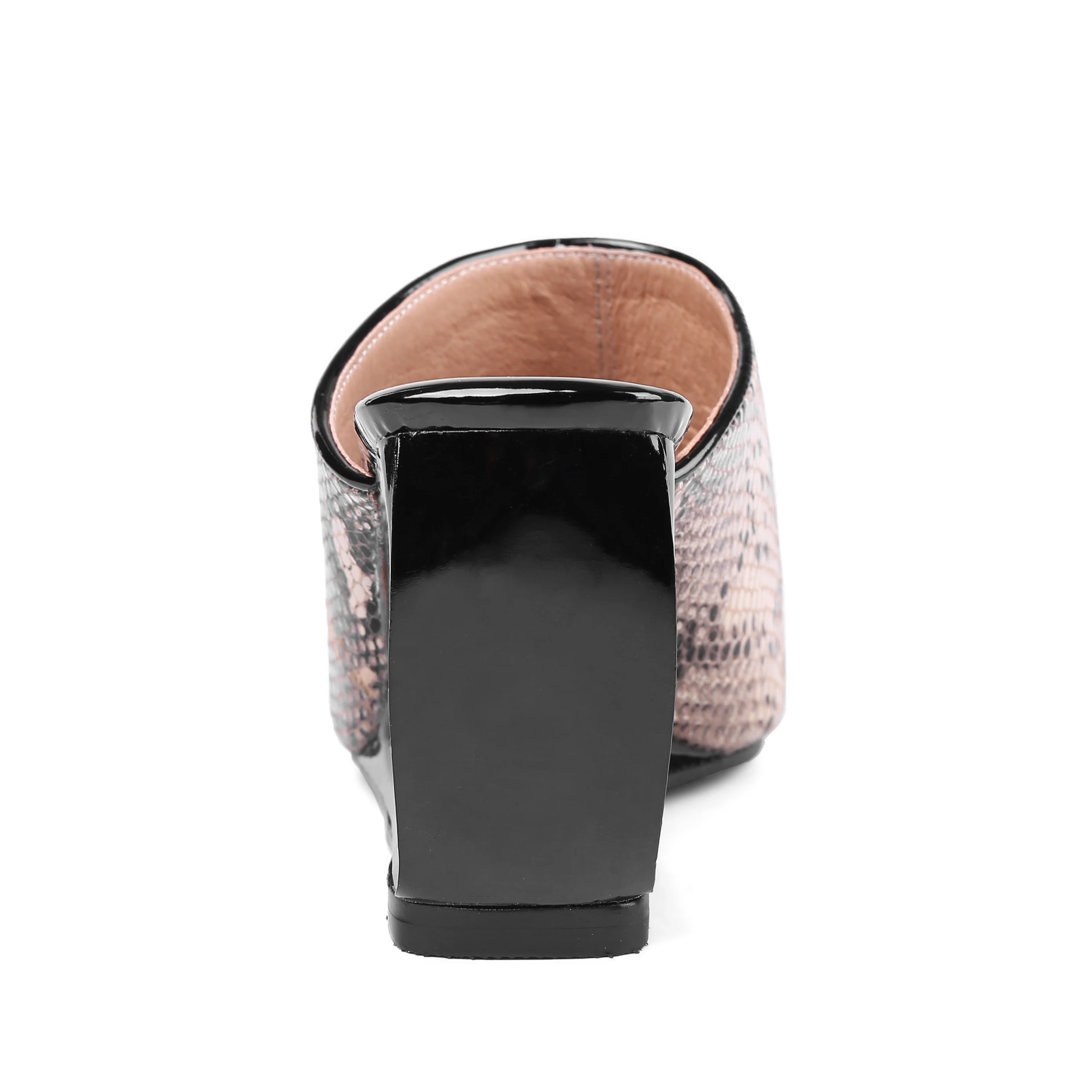 Latest Design Lady Footwear Open Toe Mule Slippers Strange Wedge High Heel Outdoor Slippers Women Shoes Sheepskin Snake Slippers