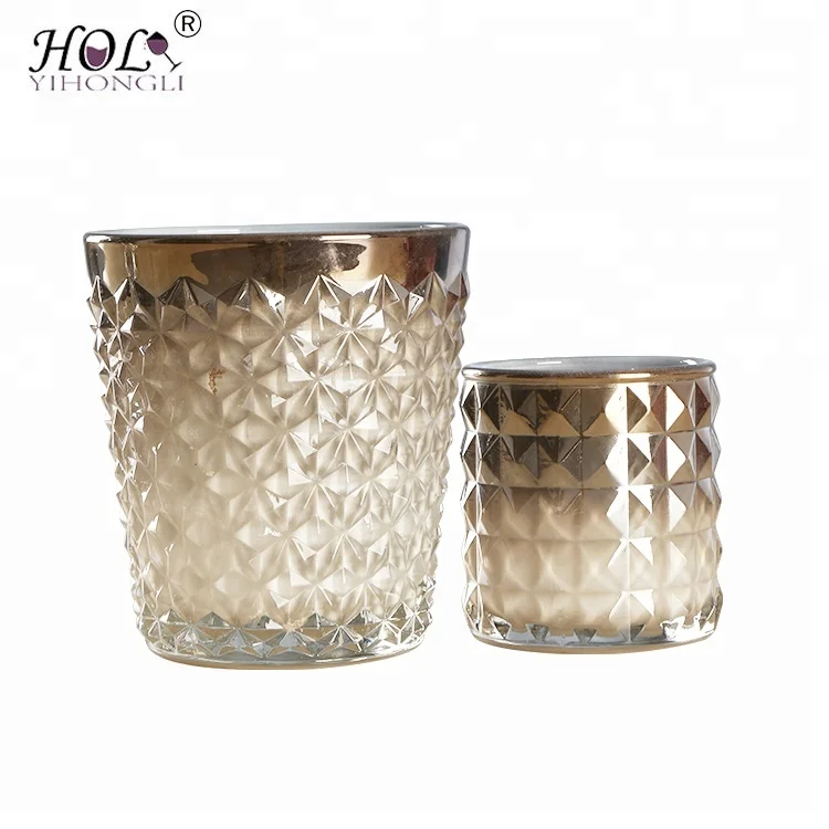 Delicate Wedding Candlestick Round Luxury Electroplating Gold Glass Candle Tumbler