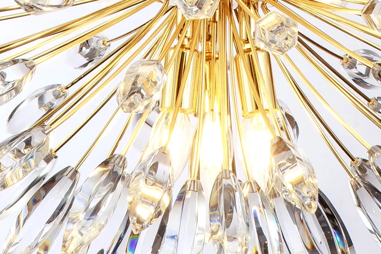 zhongshan Minimalist new design home rooms gold plating gild crystal fire wall ceiling pendant lamp chandelier light