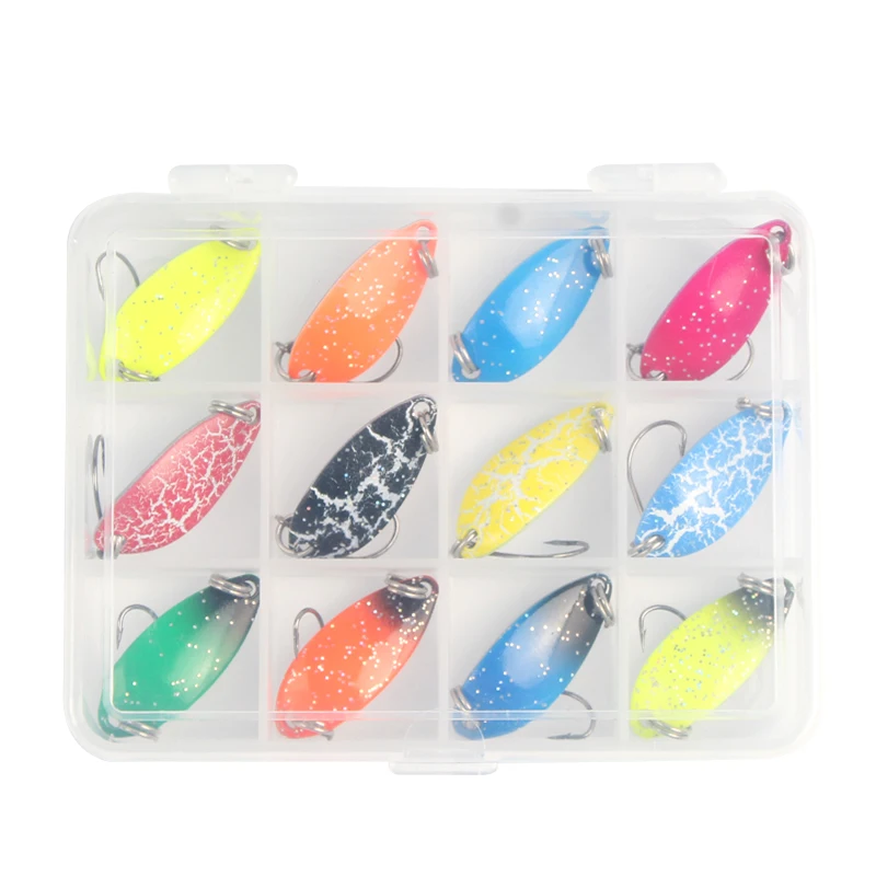 5cm 2.8g 12pcs colorful spoon lure kit with single hook metal bait fishing lure set