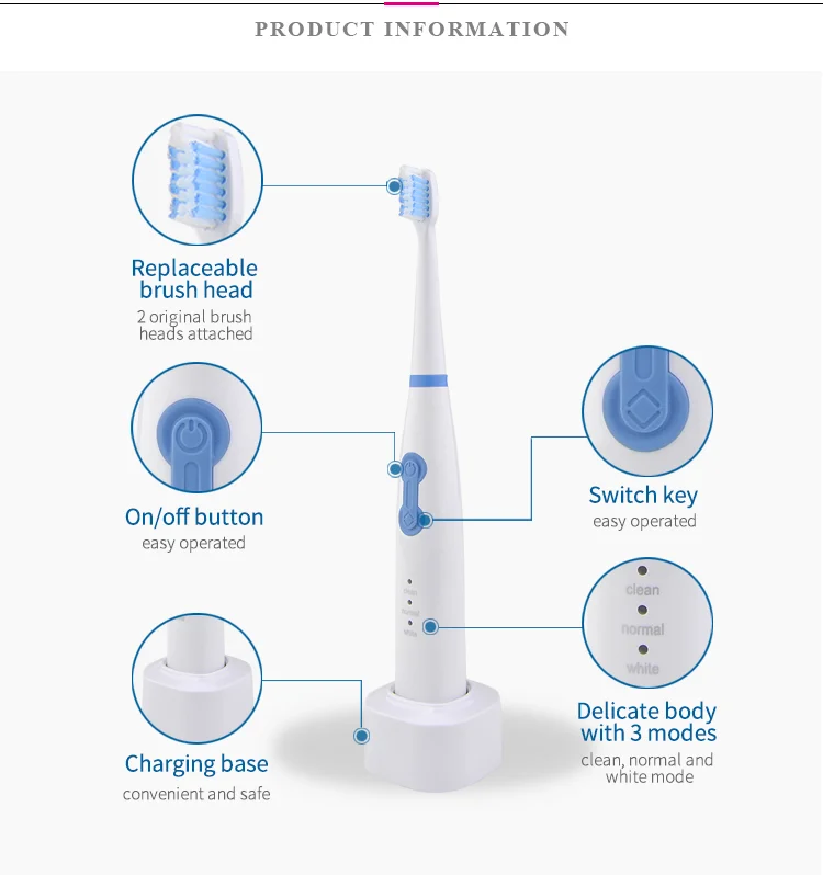 PRITECH Battery Operated Tooth Clean Waterproof Ultrasonic Vibration Electric Toothbrush