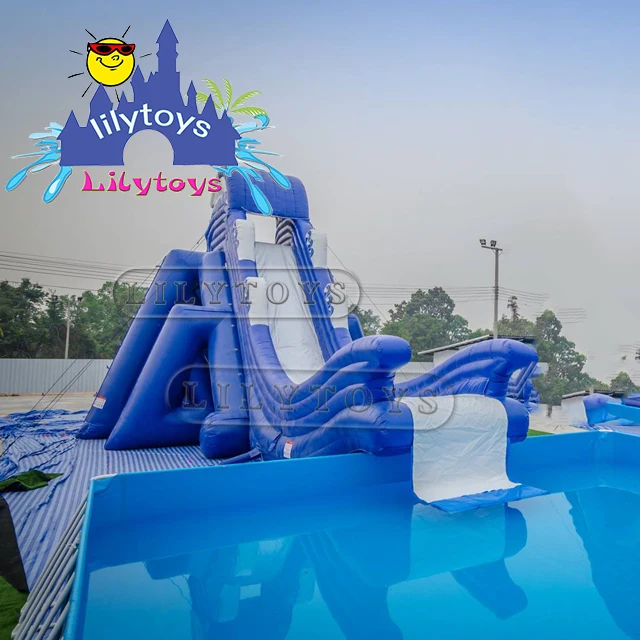 Прочный водный каркас из ПВХ плавательный бассейн с металлической рамой большой водной горкой