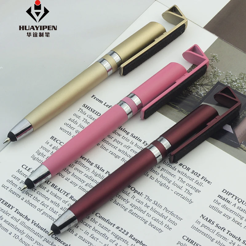 Plastic touch screen ballpoint pen phone holder pen with mobile phone cleaner