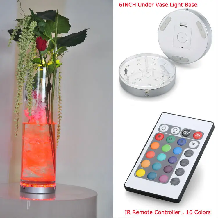Glass Hookah Shisha Vase Lighting  Rechargeable 6inch RGB Multi-colors Round LED Light Base Remote Control for Wedding Decor