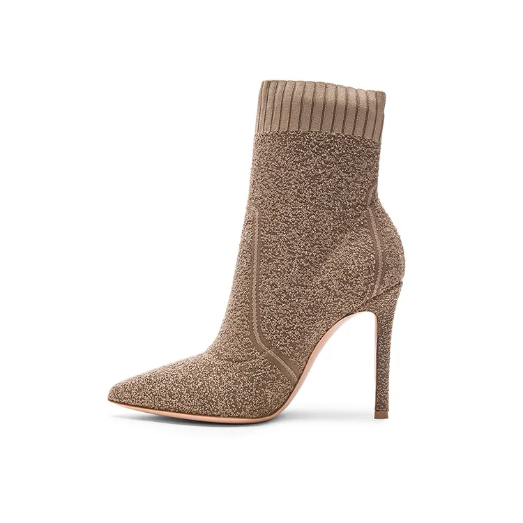 Fly knit upper design your own brand ladies high heel shoes women boots fashion