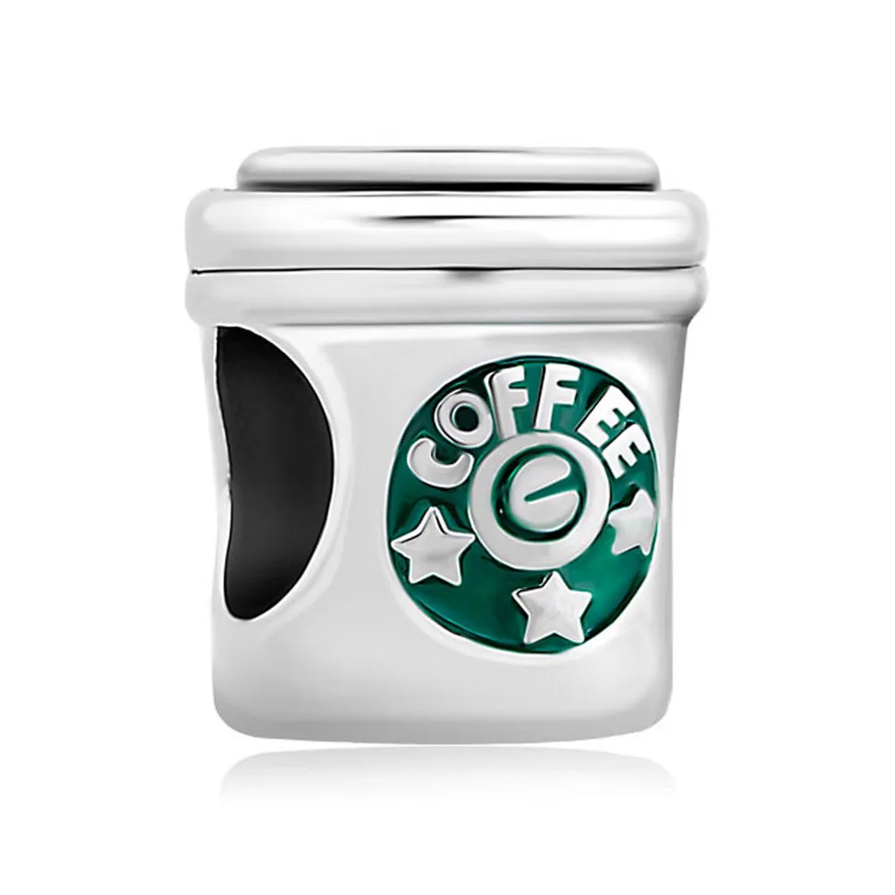 Silver Plated Green Coffee Cup Drinking Charm European Bead For Bracelet