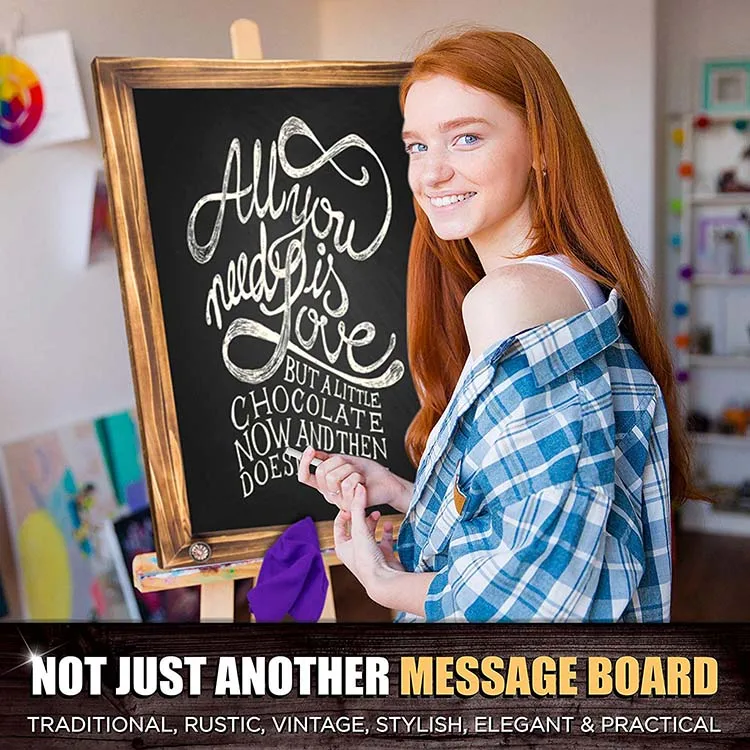 Shefio Large Framed Chalkboard Sign Wall Hanging Magnetic Blackboard with Rustic Handmade Burnt Wood Frame. For Home