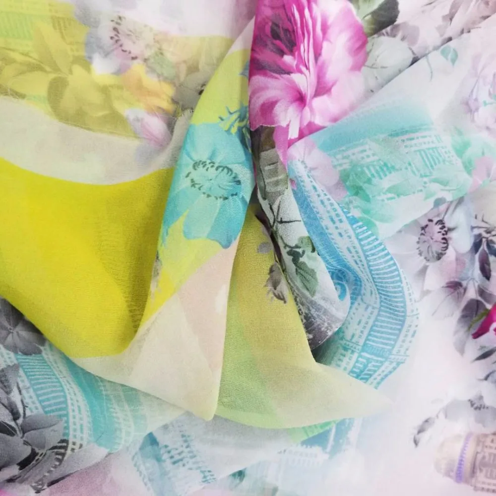 Hot sales product 8mm digital print big flower architectural printing 100% silk organza fabric for  dress
