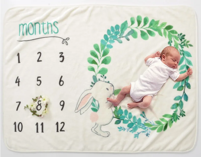 
2019 Hot sale flannel fleece baby blanket newbon baby photography cotton muslin swaddle monthly milestone blanket 