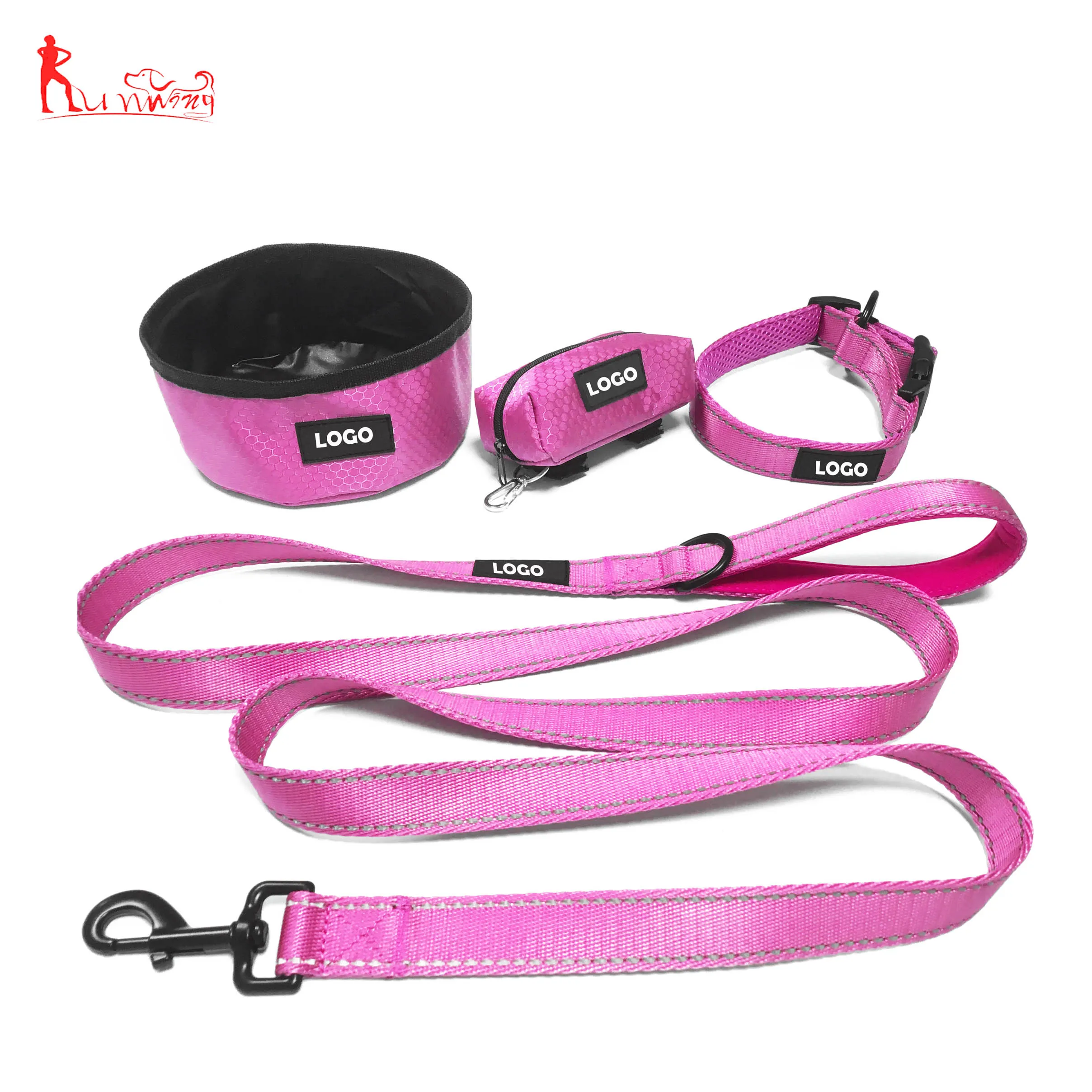 Durable Pet Dog Leash and Collar,with Dog Bowl,Dog Poo Bag Holder for a Set
