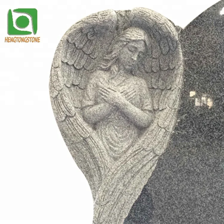 Кладбище темный серый гранит Ангел статуя гравировка в форме сердца надгробие