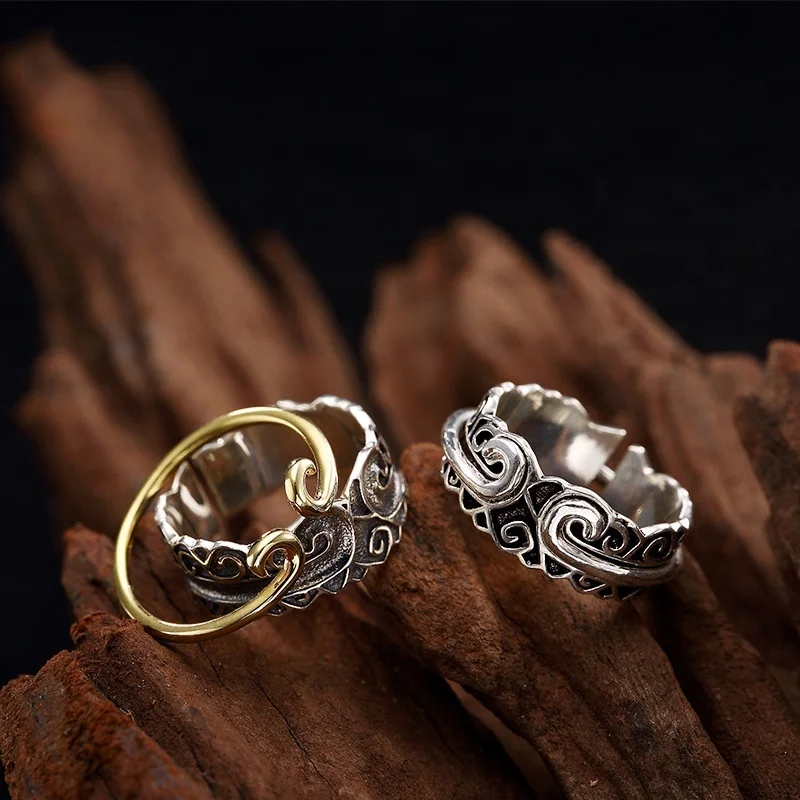 S925 Sterling Silver Sun Wukong Qitian Great Holy Straitjacket Thai Silver Retro Couples Opening Ring Wholesale