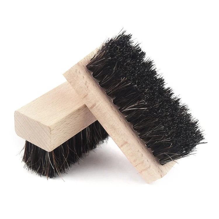 Stocked wooden shoe brush with soft horse bristle for shoe cleaning