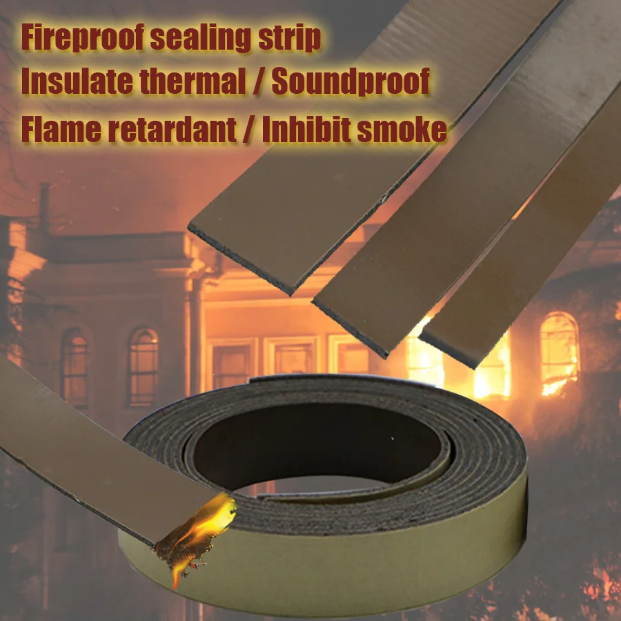 Self Adhesive Fireproof Intumescent Sealing Strips Flexible Expansion Weatherstrip Wooden Aluminium Security Door Brown 10mm