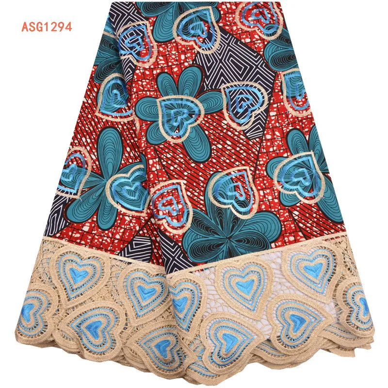 
African Wax Lace Fabric Hot Sale Latest Arrival Ankara Wax With Guipure Cord Lace Fabric For Nigerian Wedding Party Dress 