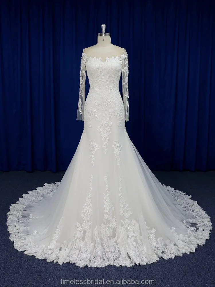 
Nude sheer lace top mermaid guipure lace weddding dress real photo 