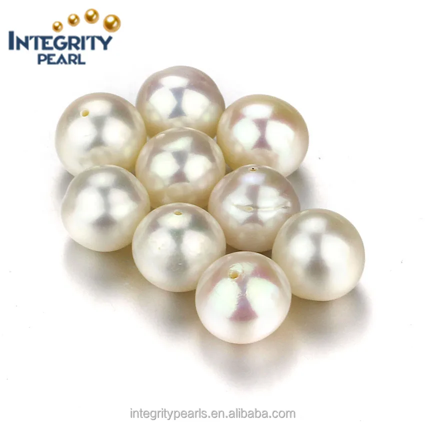 10.5-11mm big huge size half drilled no hole natural near round white pearl loose beads