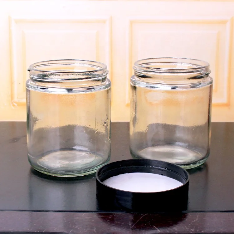 short round amber glass food packing storage jars