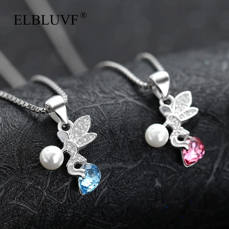 
ELBLUVF 925 Sterling Silver Free Shipping Lovely Angle Shape Pendant Zircon Artificial Pearls Jewelry For Women Girls Ladies 