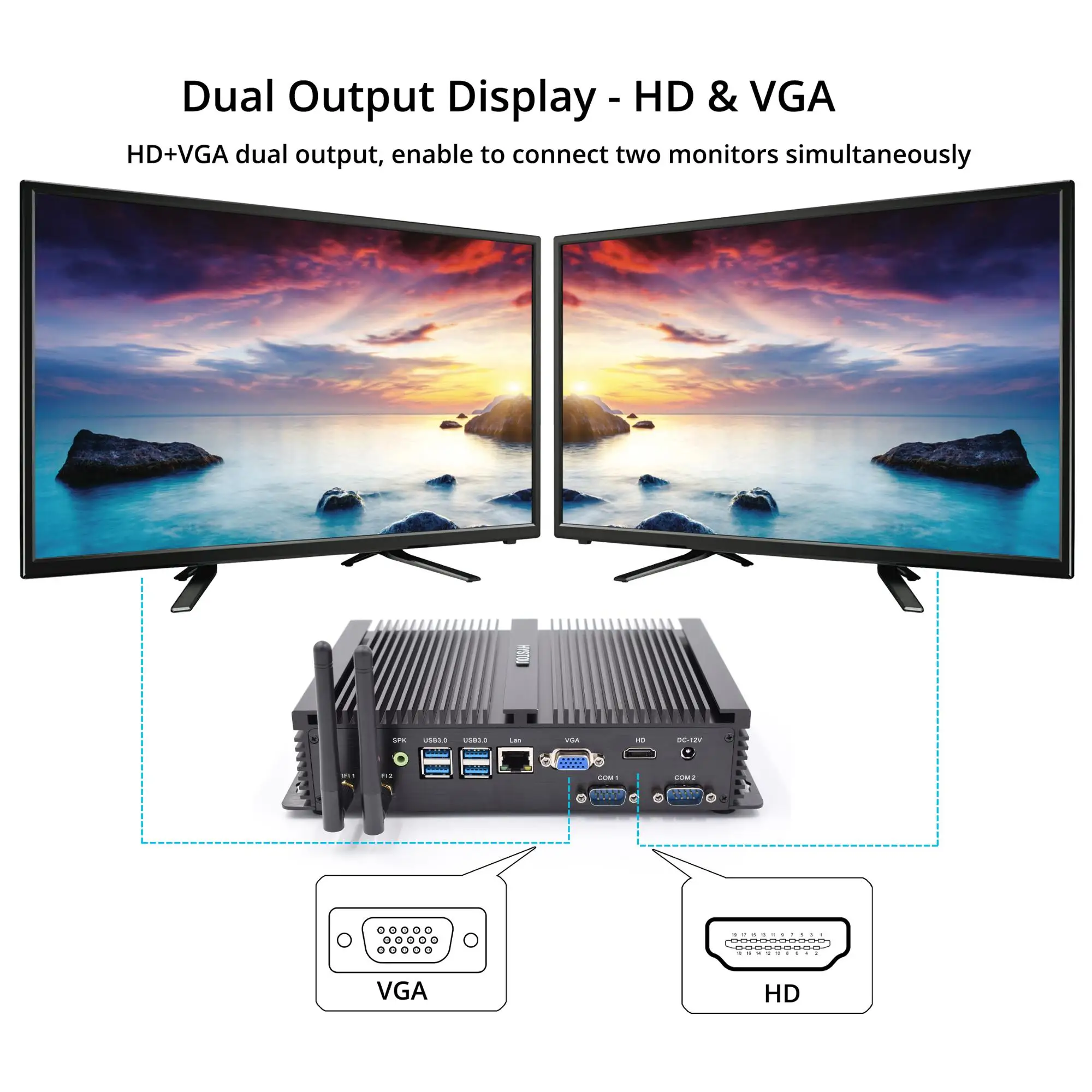 Hystou дешевый промышленный мини-ПК Core I5 7200U компьютер Sever Dual Nuc 4K Wifi двойной дисплей