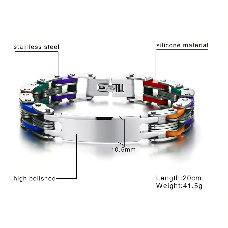 Modalen Gay Pride Stainless Steel Rainbow Link Biker Motorcycle Chain Bracelet