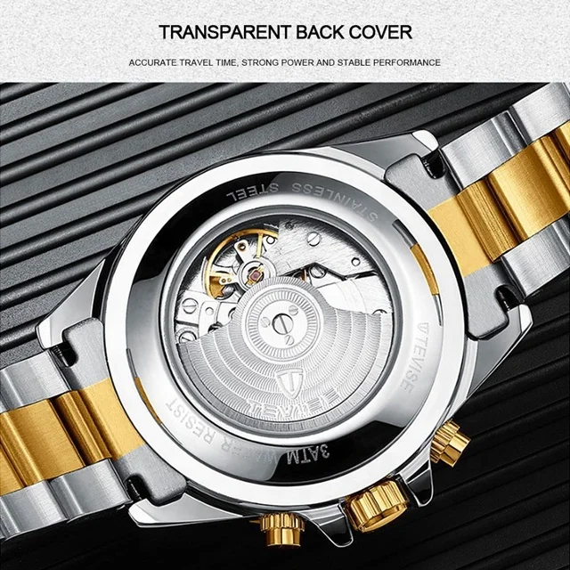 Роскошные Брендовые мужские автоматические механические часы Relojes Tevise T823 из нержавеющей стали