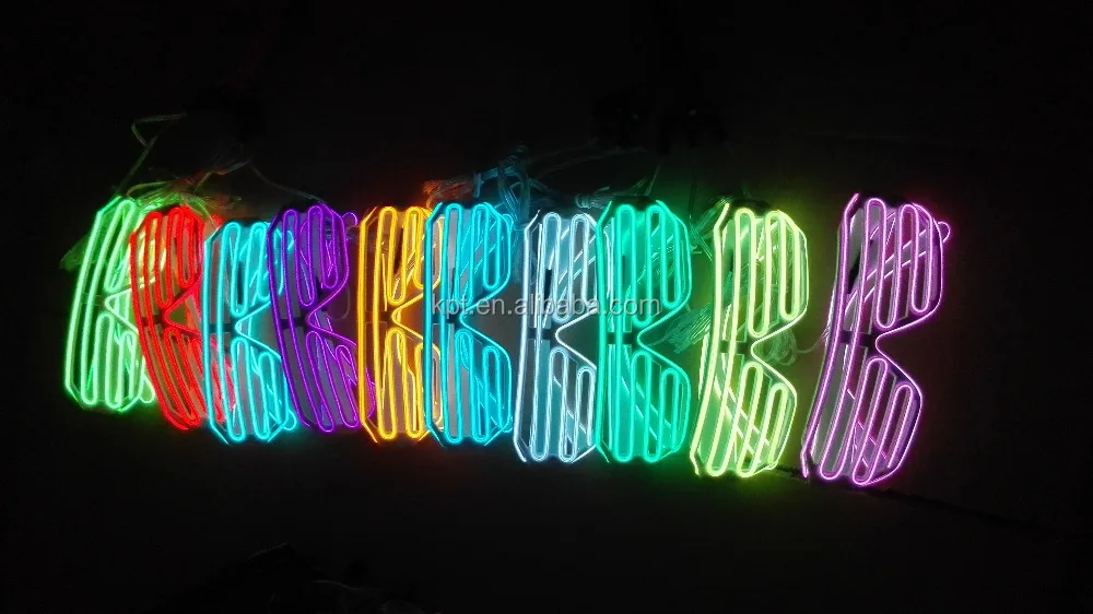 Manufacturer EL lighting 10 color sunglasses, rave party glowing shutter sunglasses, 3V battery inverter glowing sunglasses