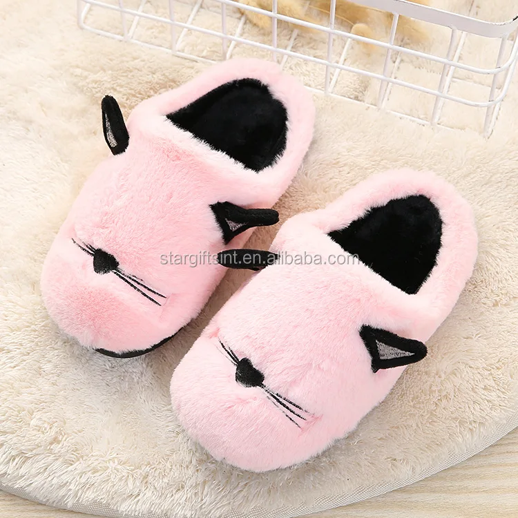 
New Design Black Cotton Soft bedroom house Winter Warm Cartoon Cat Kids Slippers for Girls Boys 