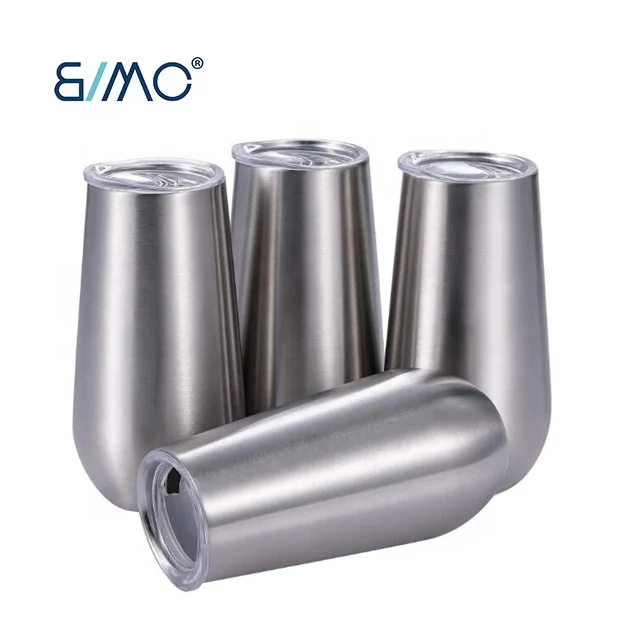 Stemless Double insulated Wine Tumbler Champagne Flutes, 6 OZ Reusable Cocktail Cups Unbreakable Champagne Toasting Glasses