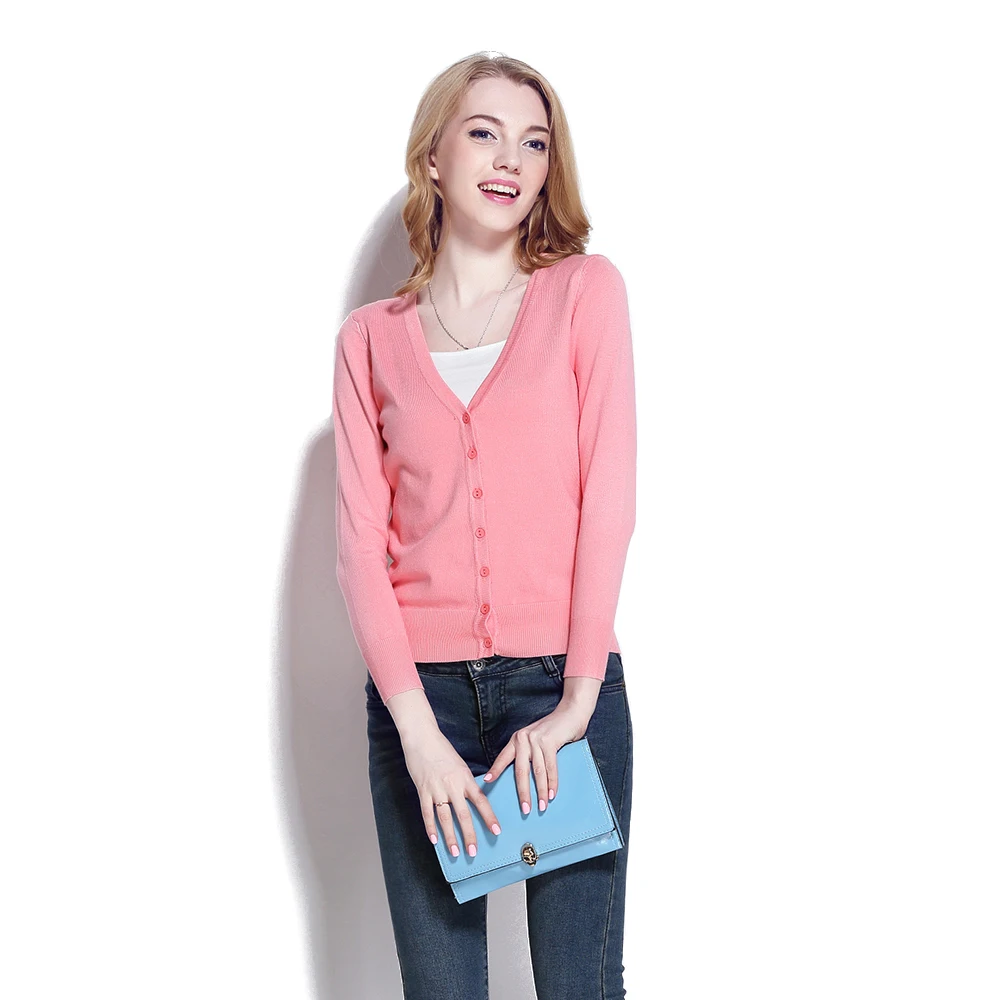 
Amazon Top Seller 2020 Whosale V Neck Long Sleeve Lightweight Female Sweater Knitted Cardigan for Women 