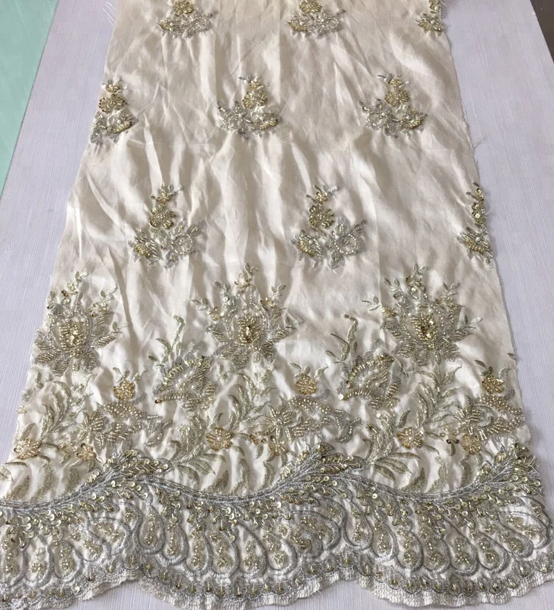 fancy bamboo embroidery fabric high quality hand sequin and beaded fabric for dress or clothing