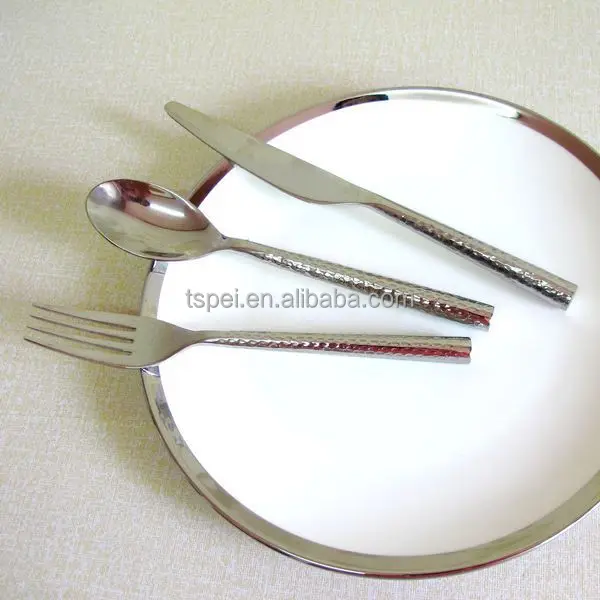 
Flatware Stainless steel 4 piece gold plating hammer cutlery with round handle Set Restaurant home wedding party Dinnerware set 