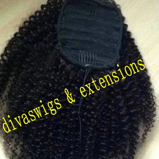 140g African natural  big Afro Puff  Kinky Curly drawstring ponytails human hair extension pony tail hairpiece