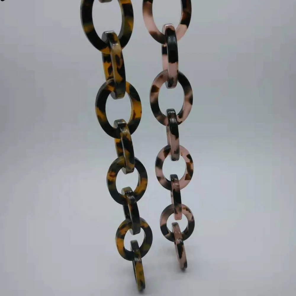 Peichi Tortoise shell acrylic hand bag chain handbag strap factory   gold and marble color mix link