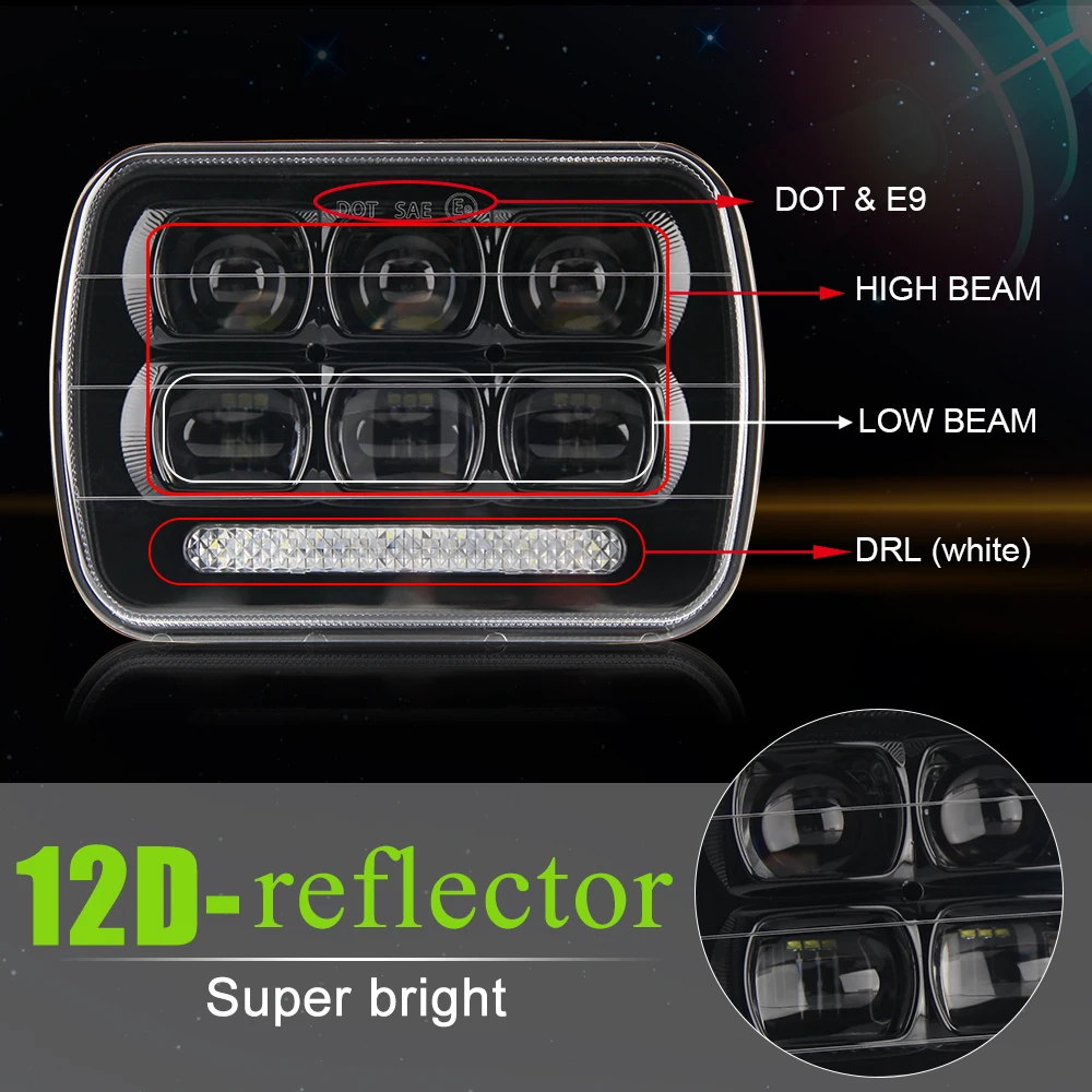 
Factory Sell Super Bright DRL Led Head Lights Rectangular 6x7