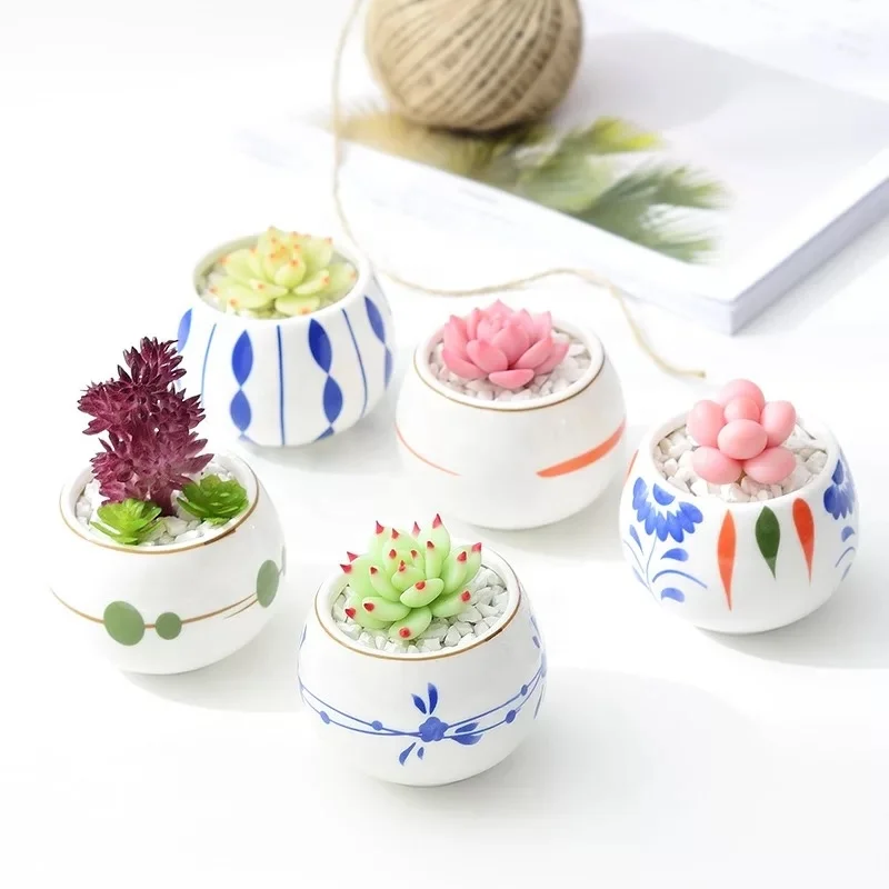 Home decoration mini pots ceramic iron stand