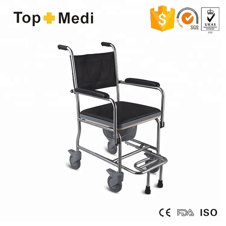 Adjustable height toilet chair bathroom commode wheelchair for elderly