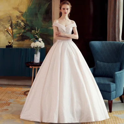 
Ball Gown Wedding Dresses 2019 Princess Off the Shoulder Sequins Shinny Saudi Arabic Bridal Gowns With Lace up Back 