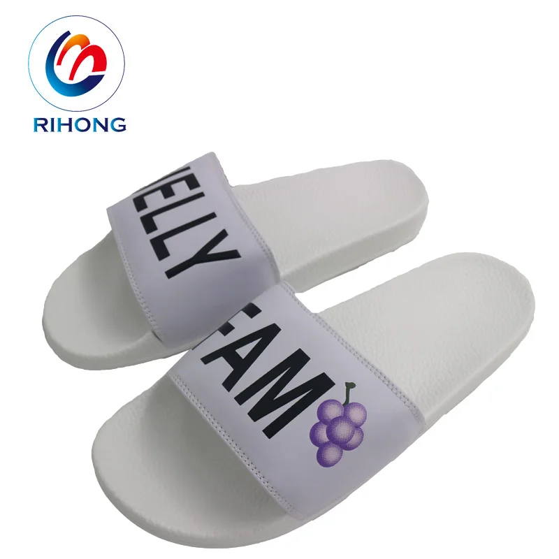 pu bathroom slipper logo rubber Beach pvc slides sandal women embossed embroidered logo custom women designer slipper slides