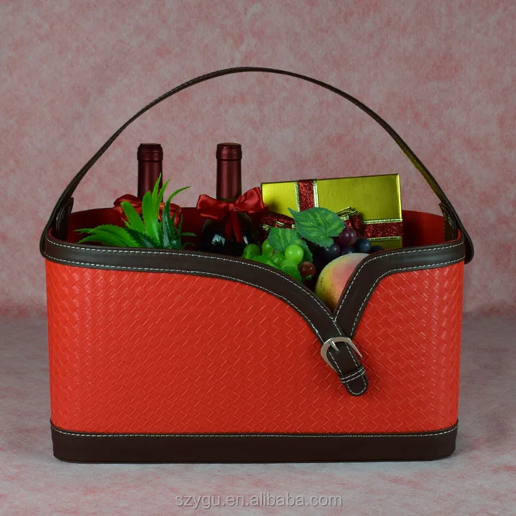 Customized Pu Leather Gift Basket Decorations basket Baby Gift Basket