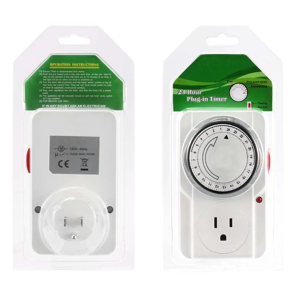 
Mechanical Timer Socket Plug 3 Prong Outlet Indoor 24 Hours Heavy Duty Appliance Timer for Household Appliances ETL Listed 