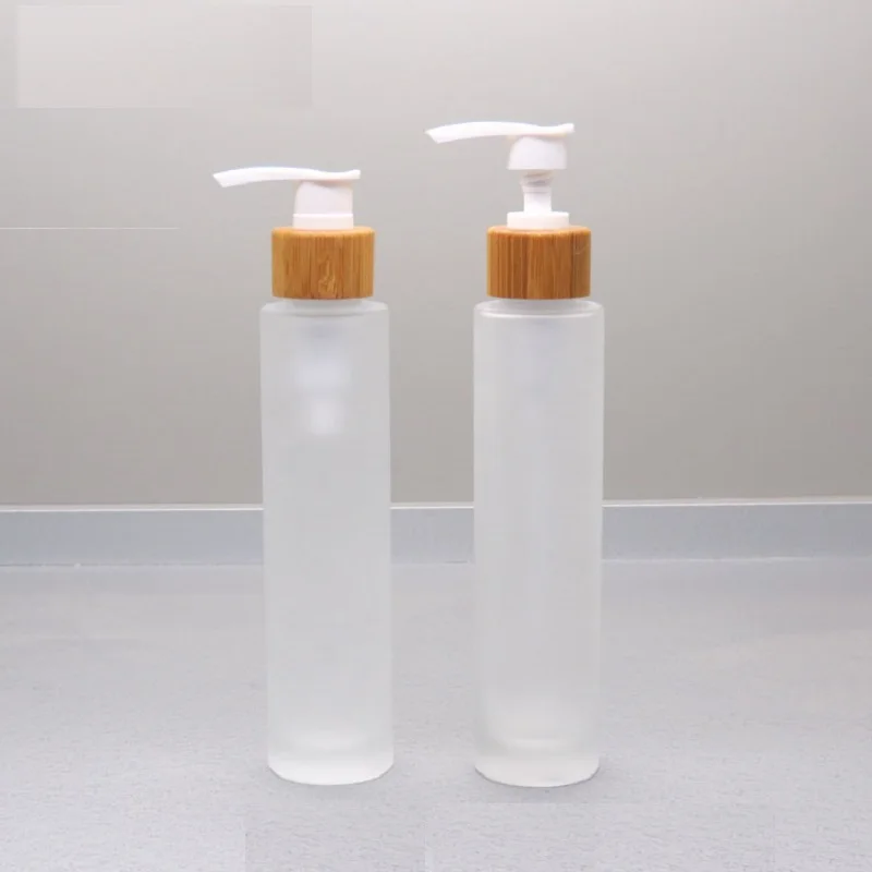 100ML Emulsion Toner Refillable Cosmetic Container Frosted Glass Bottle with Bamboo Lid