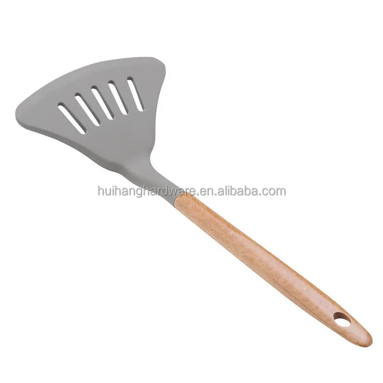 Factory Price Eco-Friendly Feature Silicone Fish Turner with Beech Wooden Handle