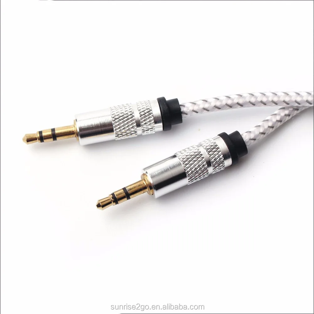 Wholesale High Quality Gold Plated Connector Metal Head Nylon Braided Aux Cable 3.5mm Audio Cable