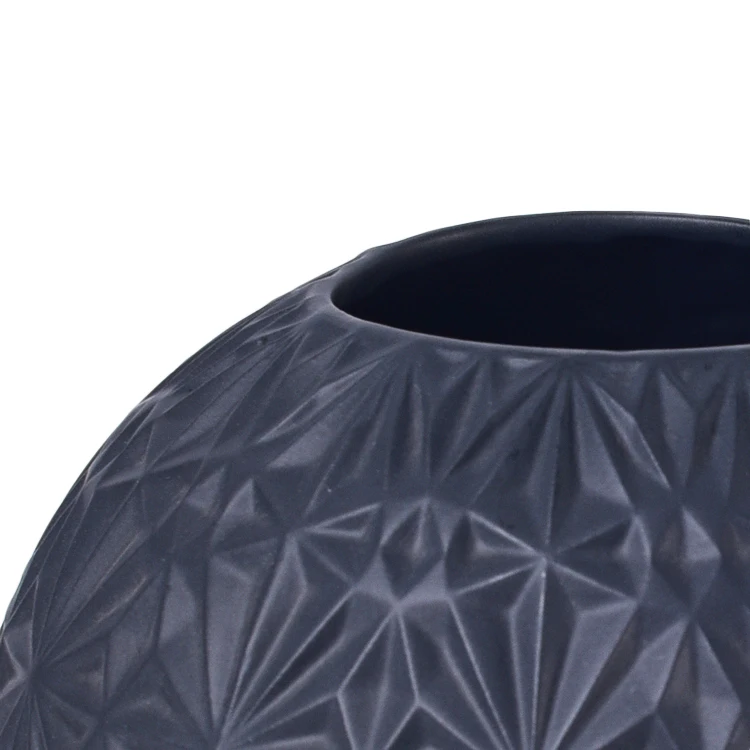 Wholesale modern style snowflake embossed matte black home decor ceramic vase