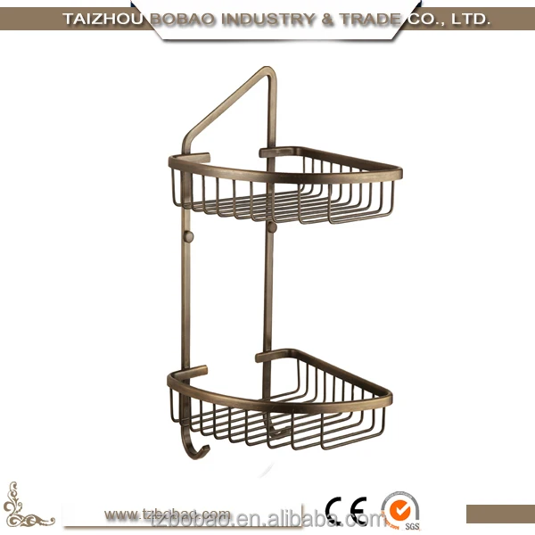 2016 Высочайшее Качество Стене Висит Розовое Золото Двойной Уровня Полки Корзина для Ванной Комнаты
