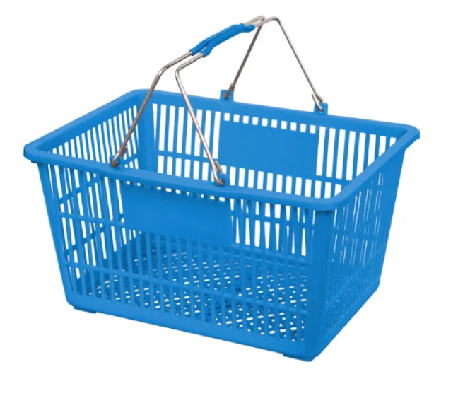 large capacity mesh bottom metal handle shopping basket plastic