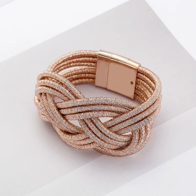
Metallic Cord braided bracelet for women Fashion jewelry gold plated magnetic bracelet luxury style 